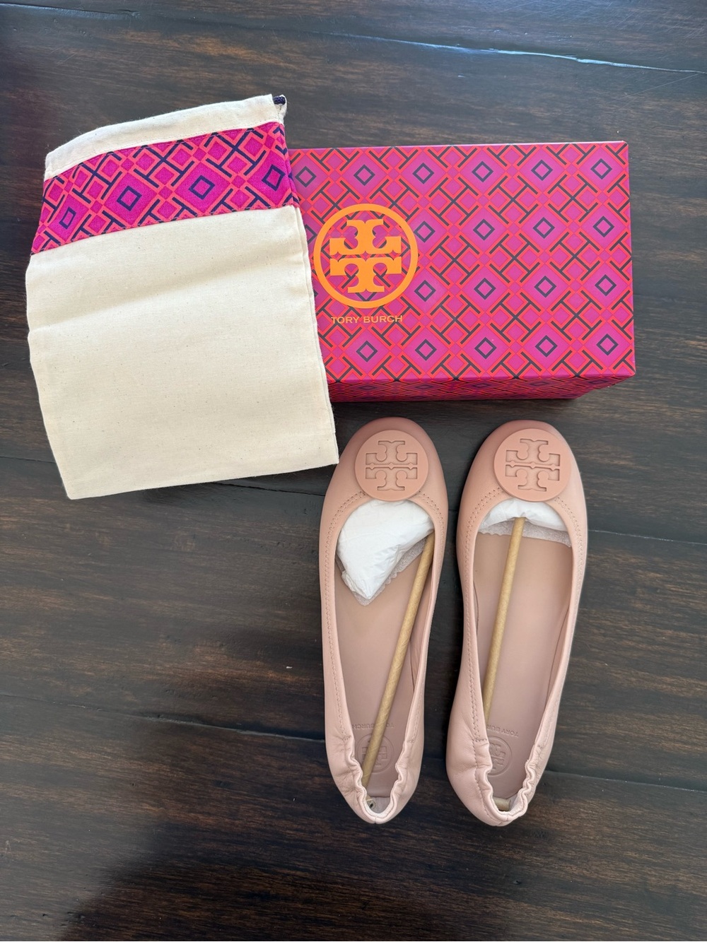 NWT Tory Burch Women's Classic Mini Travel Ballet Flats, Sand, Size 8.5